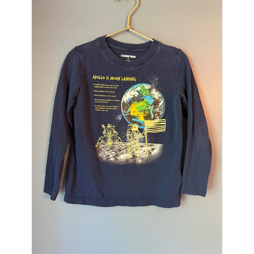 Lands End Boys Navy Apollo 11 Moon Landing Graphic Long Sleeve Tee Shirt S 4